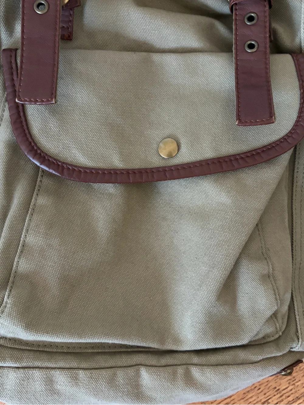 Serbags Washed Vintage-Looking Fashion Canvas Backpack Bag Leather Trim Beige